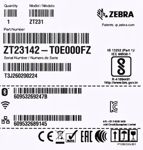 Zebra ZT231 – termokande etiketiprinter, 203 × 203 dpi, 305 mm/s, juhtmega ja juhtmeta, Etherneti ja Bluetoothiga