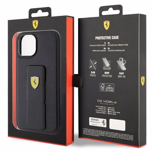 Ferrari Grip Stand Metal Logo ümbris jaoks iPhone 15 - must