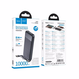 Akupank Hoco 10000 mAh 2A nelja sisseehitatud kaabliga USB A + USB C + Lightning + Micro USB J163 must