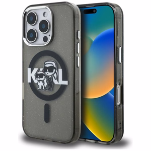 Karl Lagerfeld IML Glitter Karl & Choupette Sketch Logo MagSafe чехол iPhone 16 Pro - черный