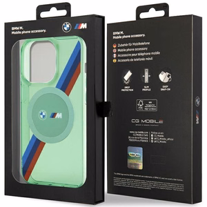 BMW M Tricolor Stripes MagSafe ümbris jaoks iPhone 15 Pro - roheline