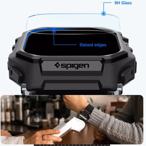 Spigen Lite Fit Pro rihm ja karastatud klaasist ekraanikaitse Apple Watch Ultra 49 mm jaoks, mustad