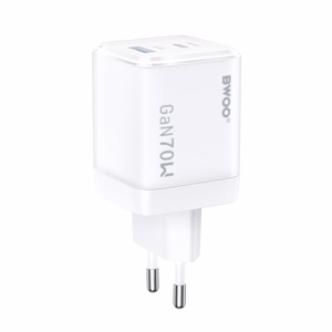 BWOO GaN wall laadija CDA224 QC 70W 1 x USB 1 x USB-C, valge