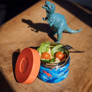 Quokka Whim Kids 369 ml roostevabast terasest laste toidutermos, dinosaurusemuster