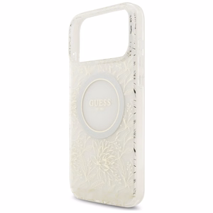 Guess IML Flowers Electro Pearl Strap MagSafe Ümbris jaoks iPhone 17 Pro Max - Valge