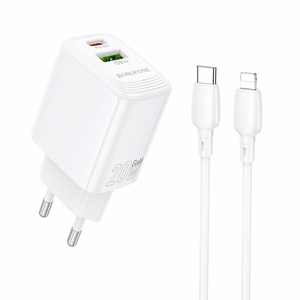 Laadija Borofone BN27 20W USB-C/USB-A + USB-C to Lightning kaabel 1.0m valge