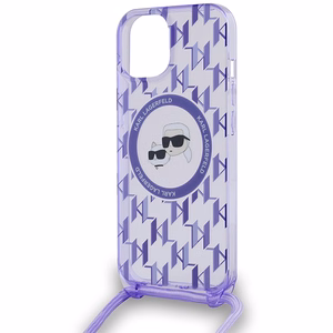 Karl Lagerfeld IML Crossbody Monogram Karl & Choupette Head MagSafe ümbris jaoks iPhone 15 / 14 / 13 - lilla