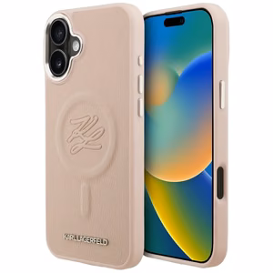 Karl Lagerfeld initsiaalide ja metalllogo MagSafe ümbris iPhone 16 Plus - roosa