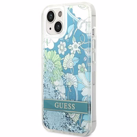 GUESS ümbris jaoks IPHONE 13 / 14 / 15 GUHCP14SLFLSN (Flower Liquid Glitter) roheline