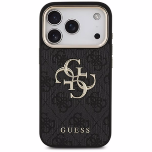 Guess PU Leather 4G Metal Logo Gold Frame ümbris Apple iPhone 18 Pro telefonile, must