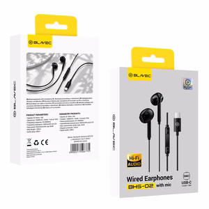 Blavec BHS-02 USB-C kõrvaklapid ilma silikoonotsikuteta, mikrofoni ja DAC-iga (BHS02-B), mustad