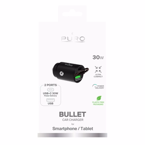Puro Mini 30W Power Delivery USB-C USB-A Car Laadija - must