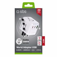 SBS Travel Adapter 2xUSB-C 1xUSB-A Universal - Valge
