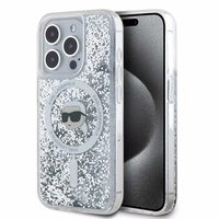 Karl Lagerfeld Liquid Glitter Karl Head MagSafe ümbris jaoks iPhone 15 Pro Max - läbipaistev