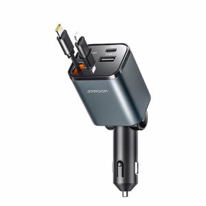 Joyroom JR-CCL05 30W Автомобильное зарядное устройство 4в1 с 2 встроенными убирающимися кабелями - тёмно-серый