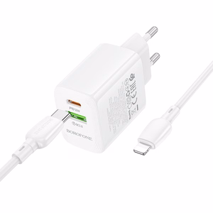 Laadija Borofone BN29 30W USB-C/USB-A + USB-C to Lightning kaabel 1.0m valge