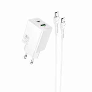 Charger Hoco N71 30W GaN USB-C/USB-A + USB-C to USB-C cable 1.0m white