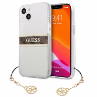 Guess GUHCP13SKB4GBR iPhone 13 mini 5.4" läbipaistev kõvakott 4G pruun rihmaga Charm