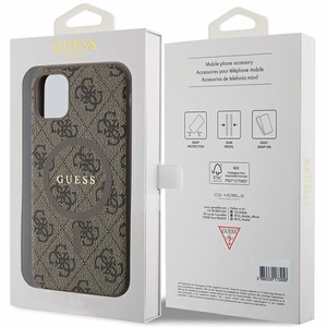 Guess GUHMN61G4GFRW iPhone 11 6.1" / Xr pruun/pruun kõva nahast ümbris 4G Collection metallist logoga MagSafe