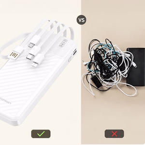Wozinsky W11-W 10000mAh 10W akupank sisseehitatud kaablite ja taskulambiga - valge