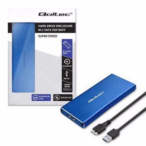 Qoltec 51832 korpus | M.2 SSD | SATA | NGFF | USB 3.0 | Super speed 5Gb/s | 2TB | sinine