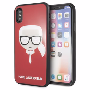 Karl Lagerfeld Iconic Glitter Karl`s Head iPhone X / Xs Ümbris - punane
