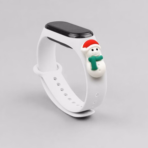 Rihm Xmas Xiaomi Mi Band 3 / 4 jõuludeks Silikoonist rihmaga käevõru koos lumemehega - valge