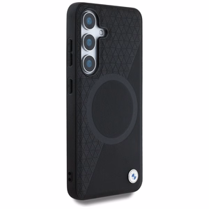 BMW Leather Half Textured MagSafe Ümbris jaoks Samsung Galaxy S25 - must