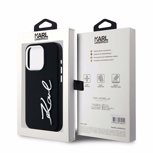 Karl Lagerfeld Silicone Metal Script Logo iPhone 15 Pro Max Ümbris - Must