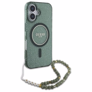 Guess IML Glitter With Pearl Strap MagSafe ümbris jaoks iPhone 16 - roheline