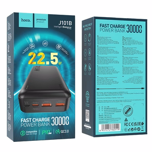 External battery Akupank Hoco J101B PD 20W+Quick Charge 3.0 22.5W 30000mAh must