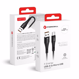 Kaabel USB A to Micro USB Forcell F-Energy QC3.0 2,4A 18W Silikoon 1 m C341 must