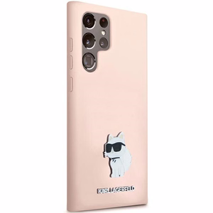 Karl Lagerfeld Silicone Choupette Metal Pin ümbris jaoks Samsung Galaxy S23 Ultra - roosa
