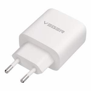 Mobiililaadija VEGER USB-A + Type-C PD QC3.0 3,25 A 65 W + kaabel USB-C–USB-C TR67, valge