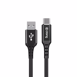 Crong Armor Link USB-A–USB-C kaabel, 25 cm, 60 W PD, 3 A, must