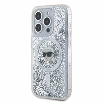 Karl Lagerfeld Liquid Glitter Karl Head MagSafe ümbris jaoks iPhone 15 Pro Max - läbipaistev