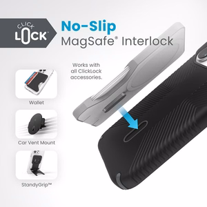 Speck Presidio2 Grip ClickLock MagSafe ümbris seadmele iPhone 15 Pro, mustas ja kiltkivihallis värvitoonis