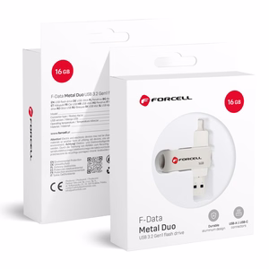 Pendrive 16GB USB 3.2 Gen 1 (USB A / USB C) Forcell F-Data Metal Duo hõbedane