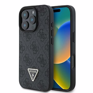 Кожаный чехол Guess 4G Triangle Strass MagSafe для iPhone 16 Pro Max - черный