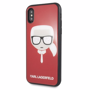 Karl Lagerfeld Iconic Glitter Karl`s Head iPhone X / Xs Ümbris - punane