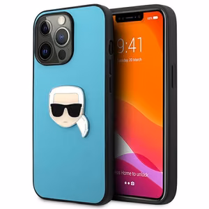Karl Lagerfeld KLHCP13XPKMB iPhone 13 Pro Max 6,7" sinine kõva ümbris Leather Ikonik Karl`s Head Metal