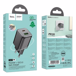 Phone Laadija Hoco USB A + USB C QC3.0 PD 3A 20W N41 must