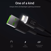 kaabel roheline Cell Ray USB-A - Lightning valge LED 200cm with support Apple 2.4A fast charging