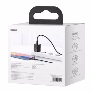 Baseus Super Si 20W USB-C laadija + USB-C – Lightning kaabel 1 m, must