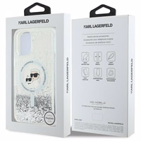 Karl Lagerfeld Liquid Glitter Karl & Choupette Head Magsafe iPhone 16 Plus Ümbris - Clear