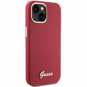 Guess Silicone Script Metal Logo & Frame ümbris jaoks iPhone 15 - punane