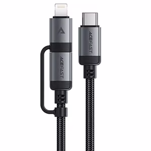 Acefast C20-01 USB-C - USB-C/Lightning кабель 60W/30W 480Mb/s 3A 1.2m - черный