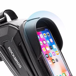 Rockbros B68 tugevdatud jalgratta raamikott telefoni tasku ja kattega, 1.7L - must