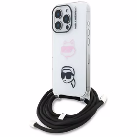 Karl Lagerfeld IML Crossbody Karl&Choupette Head Ümbris for iPhone 16 Pro - valge
