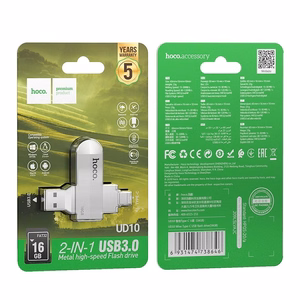 Pendrive 16GB USB 3.0 (USB A + USB C) Hoco UD10 hõbedane